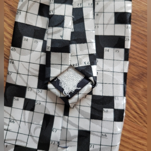 Fratello Men's Necktie Crossword Design Black White Vintage - Picture 6 of 6